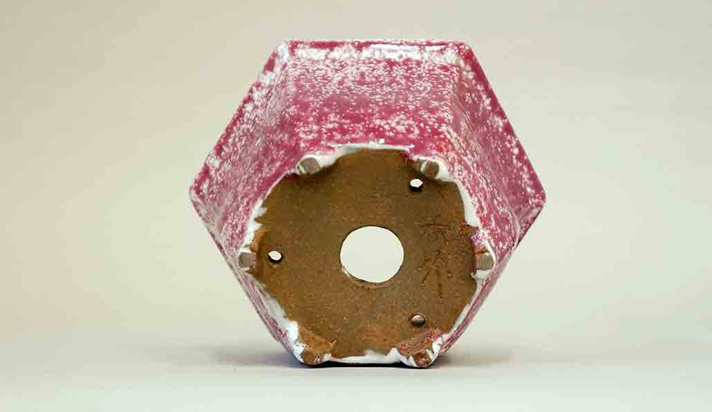 Shuuhou Hexagonal Bonsai Pot in Pink & White Glaze 5" (13cm) +++ Shipping Free