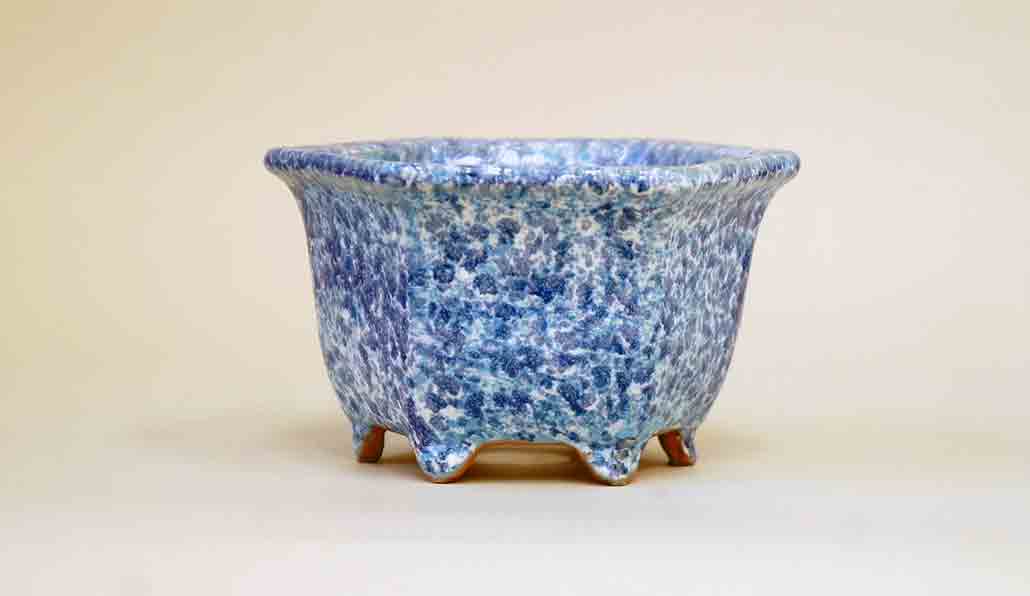 Shuuhou Hexagonal Bonsai Pot in Blue & White Glaze 4.7"(12cm) +++ Shipping Free