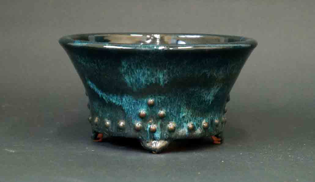 Bonsai Pot in Rivet Design, Navy & Blue Glaze by Shuuhou 6"(15.5cm)+++Shipping Free
