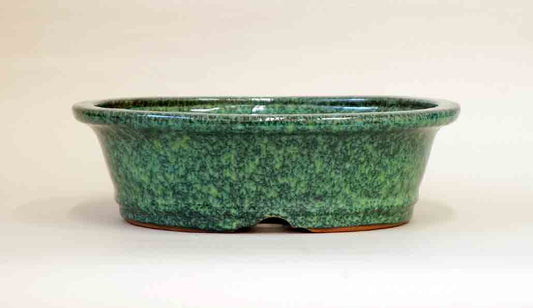 Dark & Light Green Glazed Oval Bonsai Pot by Shuuhou 9.8"(24.8cm)