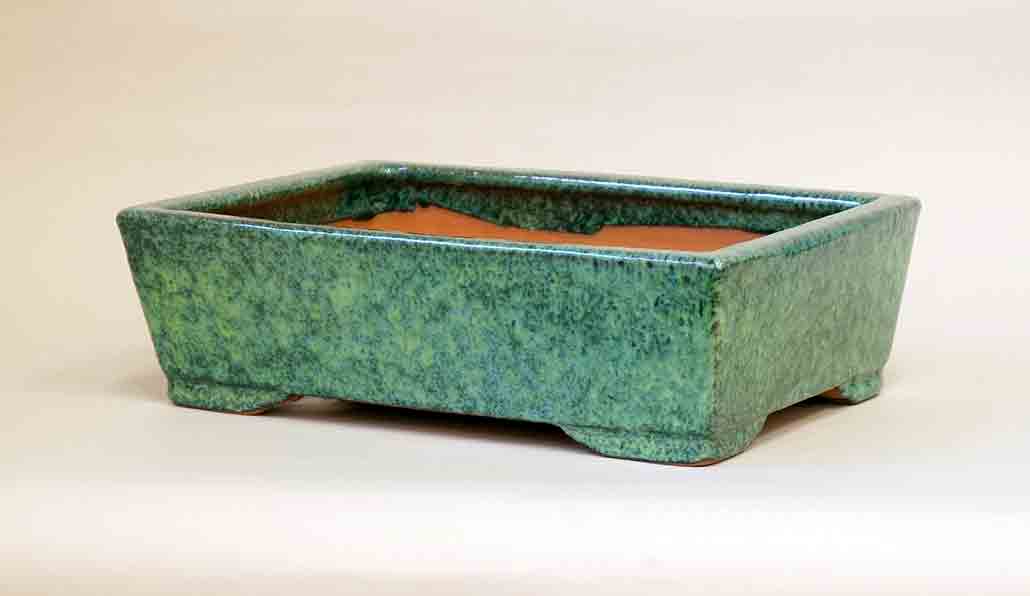 Rectangle Bonsai Pot with several shades of green glaze by Shuuhou 11"(28cm)