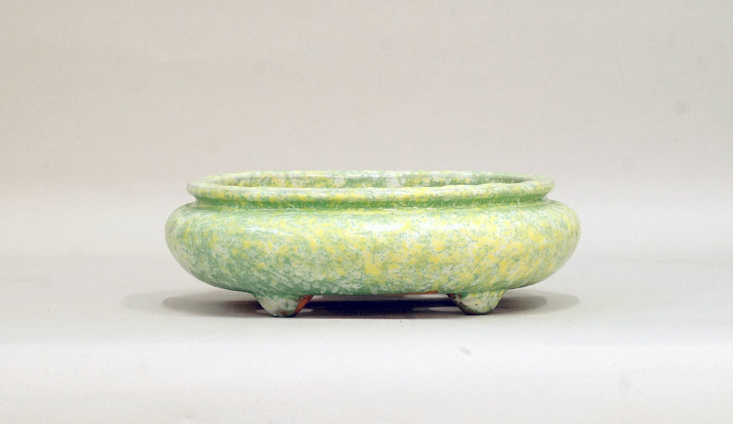 Sack Shaped Bonsai Pot in Yellow & Green by Shuuhou 7"(18cm) +++ Shipping Free