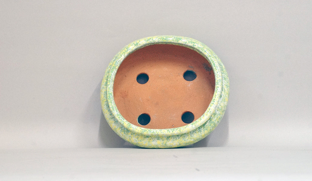 Sack Shaped Bonsai Pot in Yellow & Green by Shuuhou 7"(18cm) +++ Shipping Free