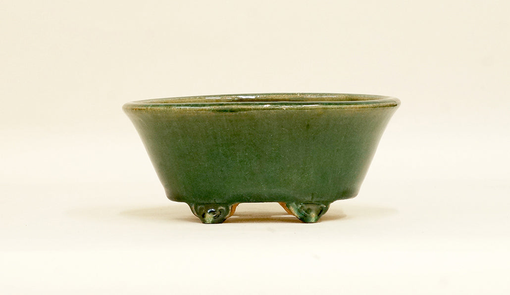 Shuuhou Oval Bonsai Pot with Oribe Glaze 6"(15.5cm) +++ Shipping Free