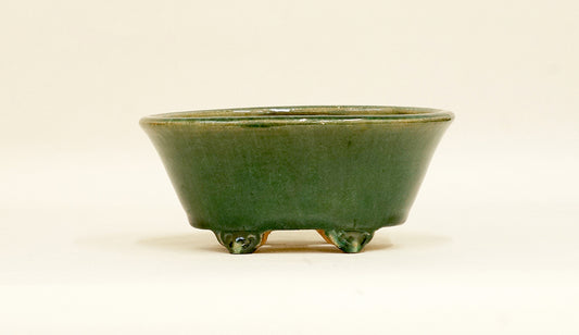 Shuuhou Oval Bonsai Pot with Oribe Glaze 6"(15.5cm) +++ Shipping Free