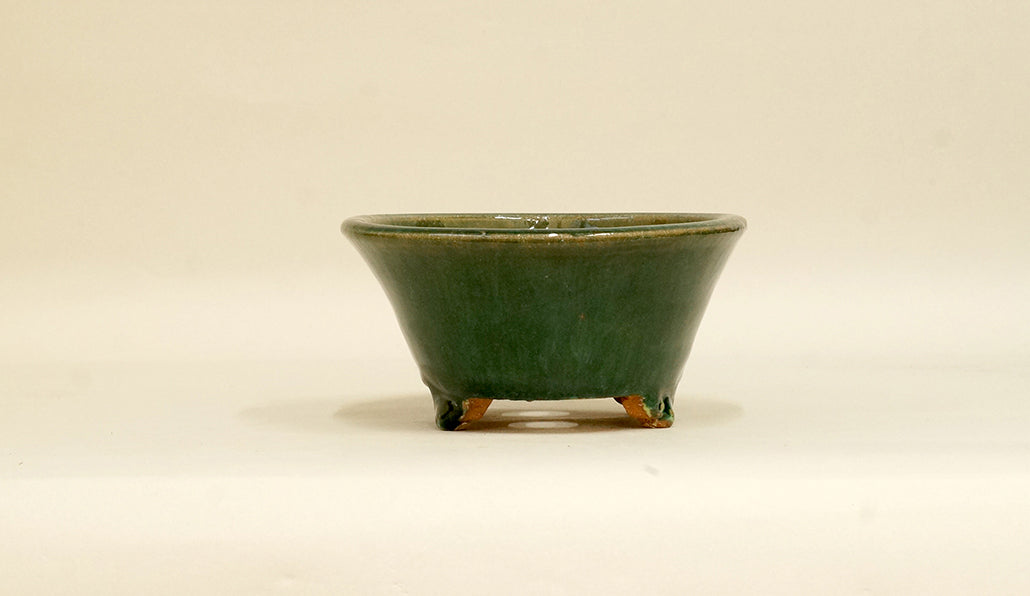 Shuuhou Oval Bonsai Pot with Oribe Glaze 6"(15.5cm) +++ Shipping Free