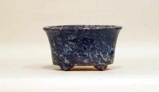 Shuuhou Oval Deep Bonsai Pot with Blue Mottled Pattern +++ Shipping Free