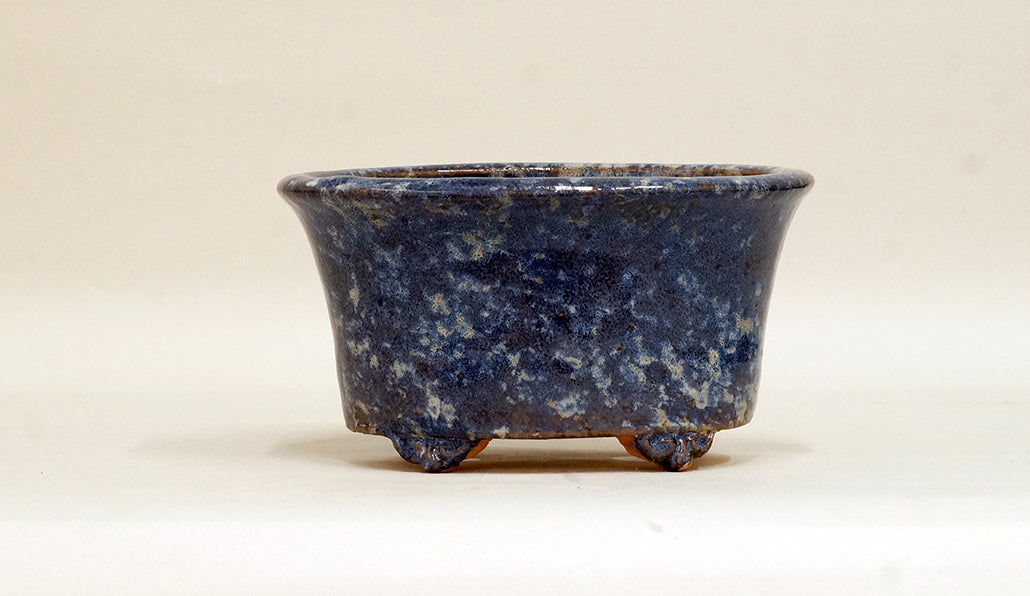 Shuuhou Oval Deep Bonsai Pot with Blue Mottled Pattern +++ Shipping Free