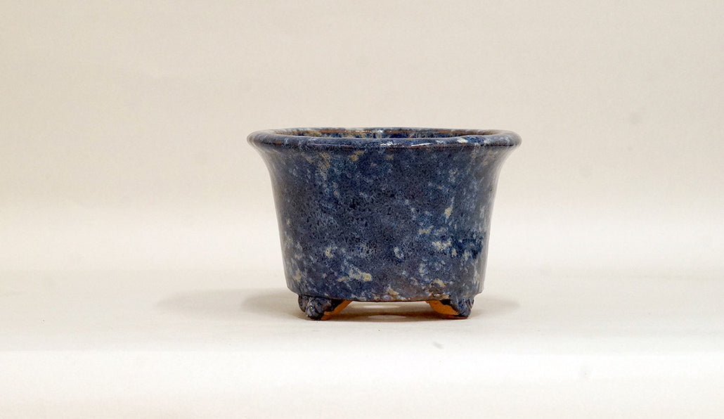 Shuuhou Oval Deep Bonsai Pot with Blue Mottled Pattern +++ Shipping Free