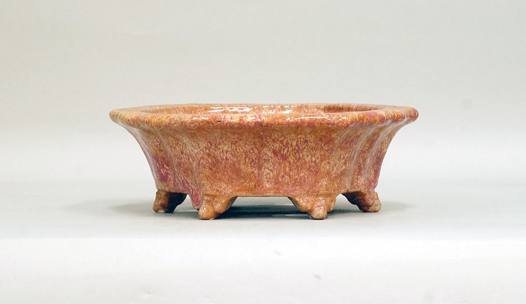 Octagonal Bonsai Pot in Orange & Pink Glaze by Shuuhou 7.2"(18.5cm)+++ Shipping Free
