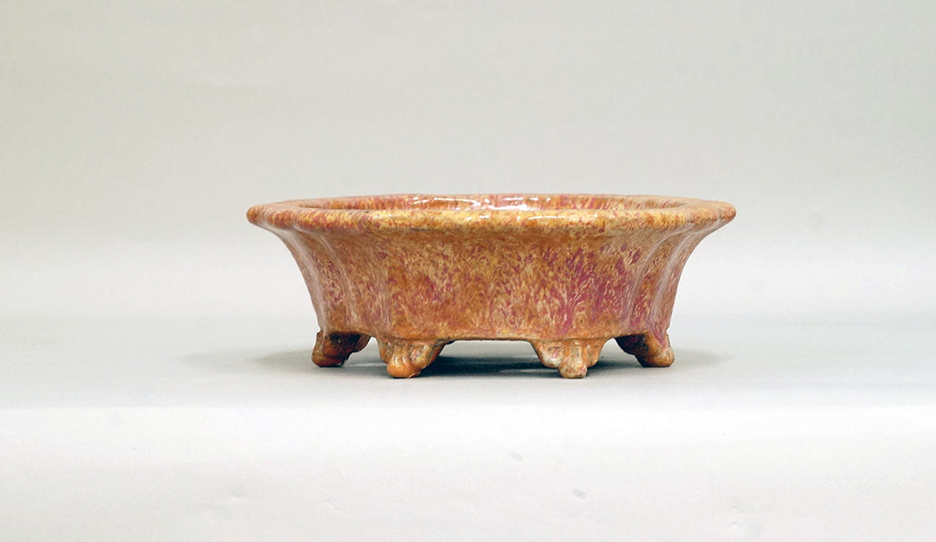 Octagonal Bonsai Pot in Orange & Pink Glaze by Shuuhou 7.2"(18.5cm)+++ Shipping Free