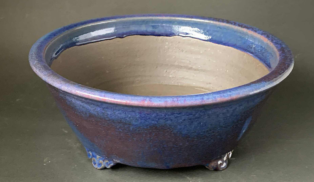 Vivid Blue Bonsai Pot with Red Accents by Shuuhou 12.2"(31.2cm) S580