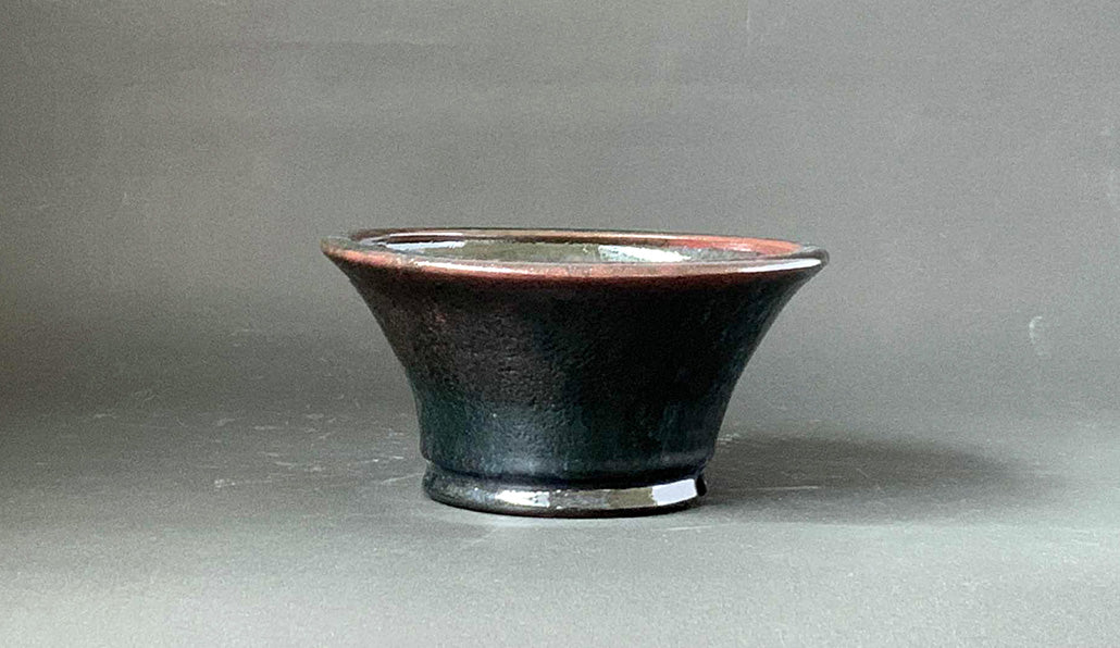Deep Green Bonsai Pot with Red Accents by Shuuhou 7.2"(18.5cm) S581 +++ Shipping Free