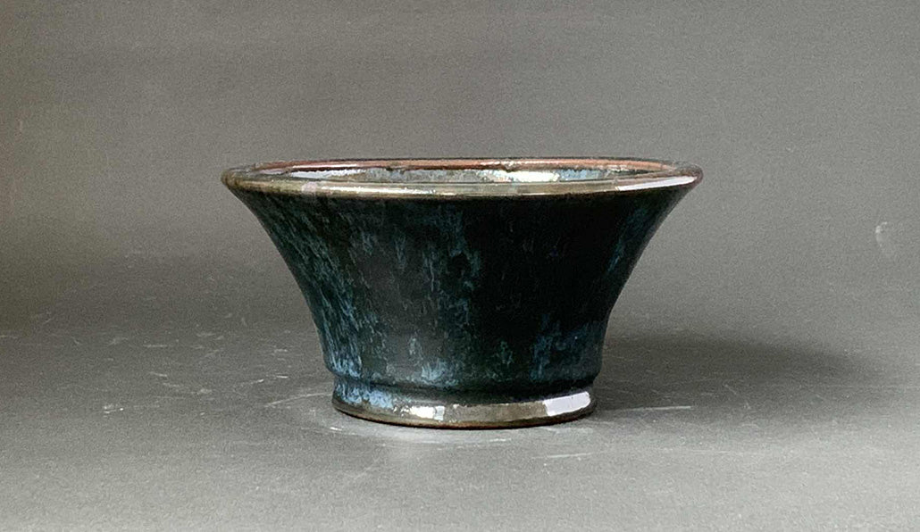 Deep Green & Red! Bonsai Pot by Shuuhou 7"(18cm) S582 +++ Shipping Free
