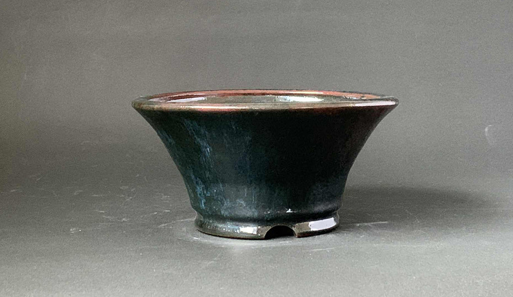 Deep Green & Red! Bonsai Pot by Shuuhou 7"(18cm) S582 +++ Shipping Free