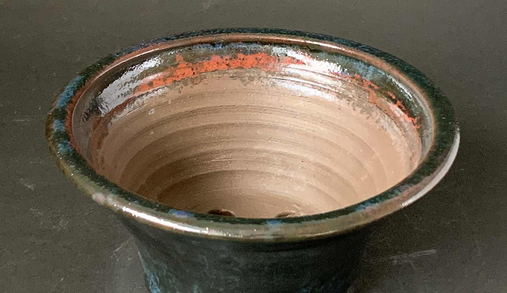 Deep Green & Red! Bonsai Pot by Shuuhou 7"(18cm) S582 +++ Shipping Free