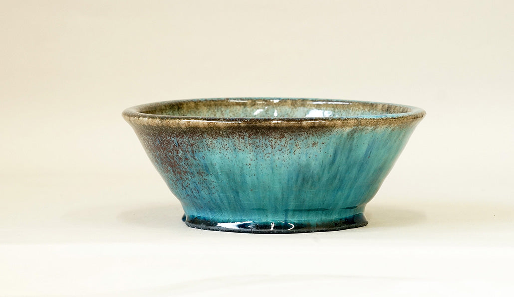 Sky-Blue Bonsai Pot with Red Specks by Shuuhou 7.4"(19cm) S583 +++ Shipping Free