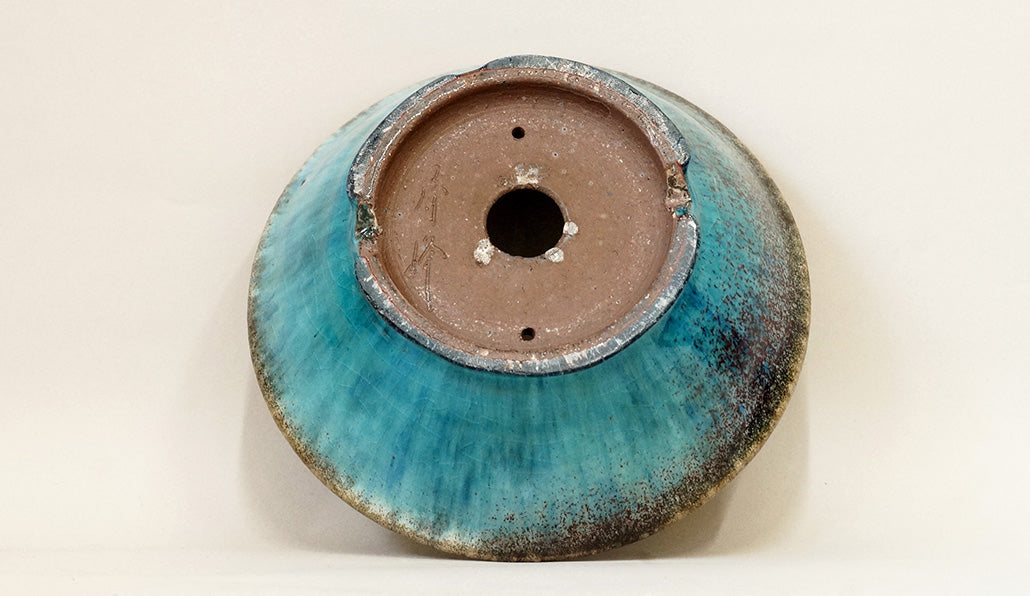 Sky-Blue Bonsai Pot with Red Specks by Shuuhou 7.4"(19cm) S583 +++ Shipping Free