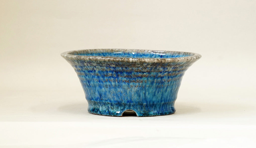 Bright Blue Bonsai Pot with Red and Purple Accents by Shuuhou 7.4"(19cm) S584+++ Shipping Free