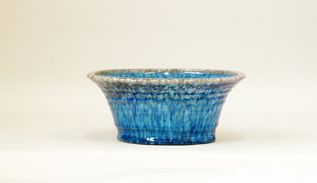 Bright Blue Bonsai Pot with Red and Purple Accents by Shuuhou 7.4"(19cm) S584+++ Shipping Free