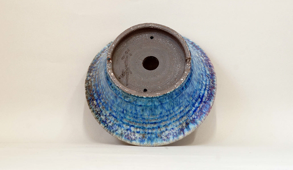 Bright Blue Bonsai Pot with Red and Purple Accents by Shuuhou 7.4"(19cm) S584+++ Shipping Free