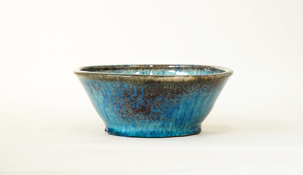 Sky Blue Bonsai Pot with Red Accents by Shuuhou 7.2"(18.5cm) S585 +++ Shipping Free