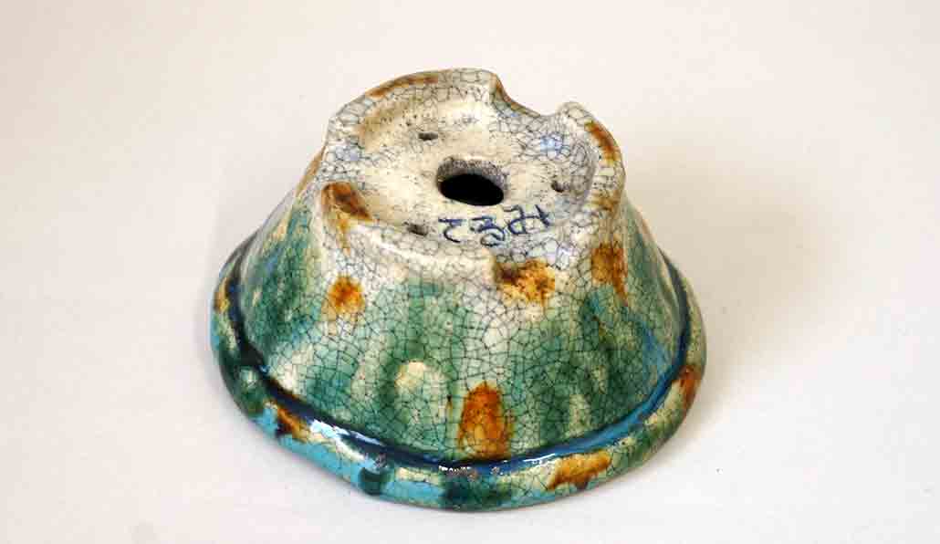 Bunzan Round Bonsai Pot in Green & Brown Glaze 4.9"(12.5cm) +++ Shipping Free