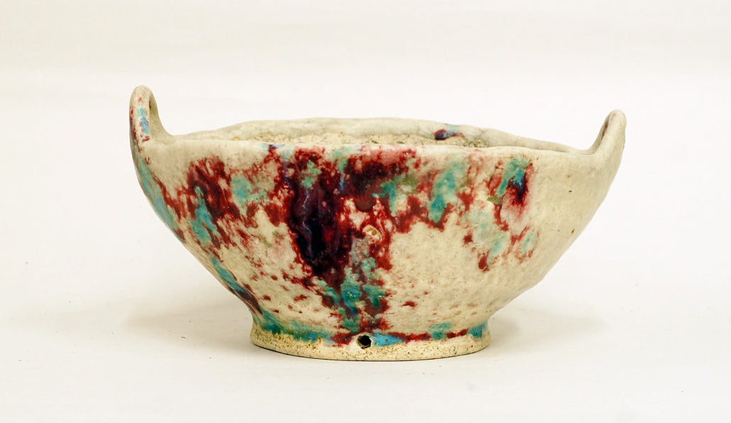 Bunzan Hanging Typed Bonsai Pot with Red & Blue Patterns 7.8"(20cm) +++ Shipping Free