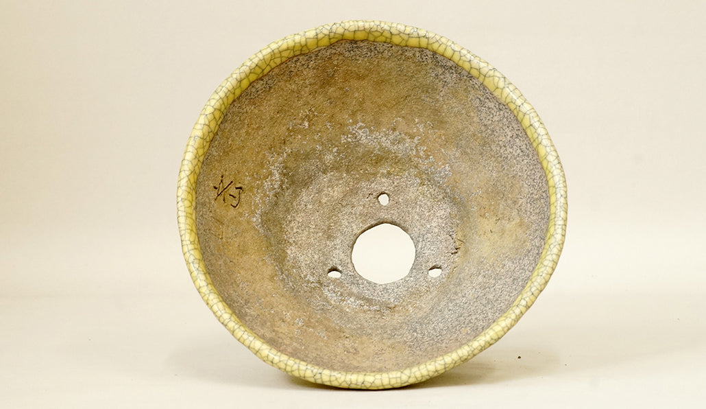 Bunzan Bonsai Pot with Yellow, High Feet 6.8"(17.3cm) B071 +++ Shipping Free