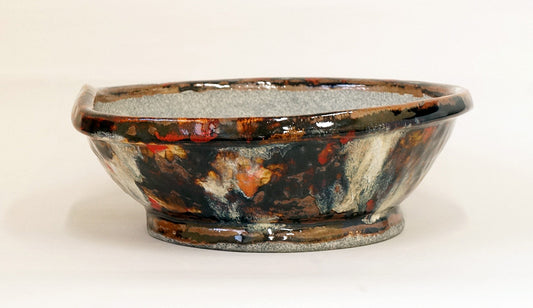 Brown Glazed Bonsai Pot with White & Red by Bunzan 10.2"(26cm) +++ Shipping Free