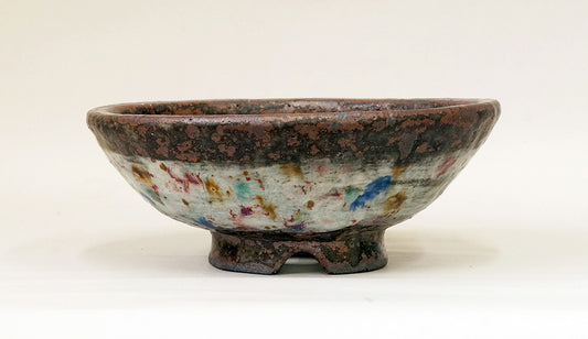 Colorfully Patterned Brown Glazed Bonsai Pot by Bunzan +++ Shipping Free