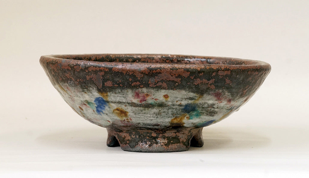 Colorfully Patterned Brown Glazed Bonsai Pot by Bunzan +++ Shipping Free
