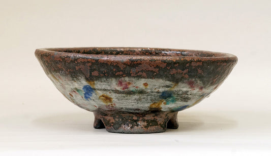 Colorfully Patterned Brown Glazed Bonsai Pot by Bunzan +++ Shipping Free