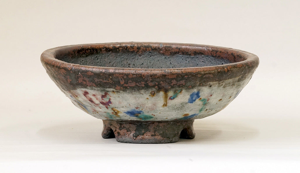 Colorfully Patterned Brown Glazed Bonsai Pot by Bunzan +++ Shipping Free