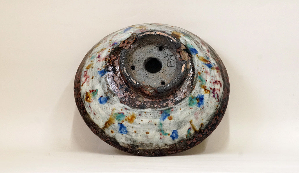Colorfully Patterned Brown Glazed Bonsai Pot by Bunzan +++ Shipping Free