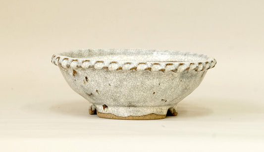 White Glazed Round Bonsai Pot by Bunzan 7"(18cm) B078 +++ Shipping Free