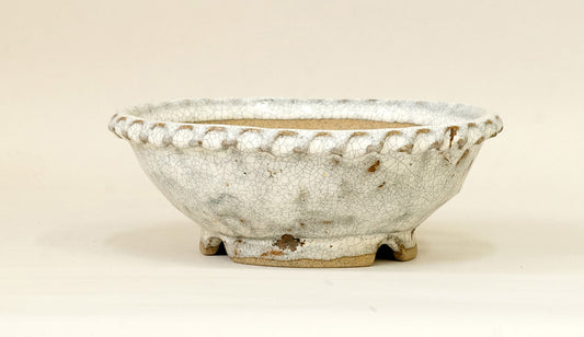 White Glazed Round Bonsai Pot by Bunzan 7"(18cm) B078 +++ Shipping Free