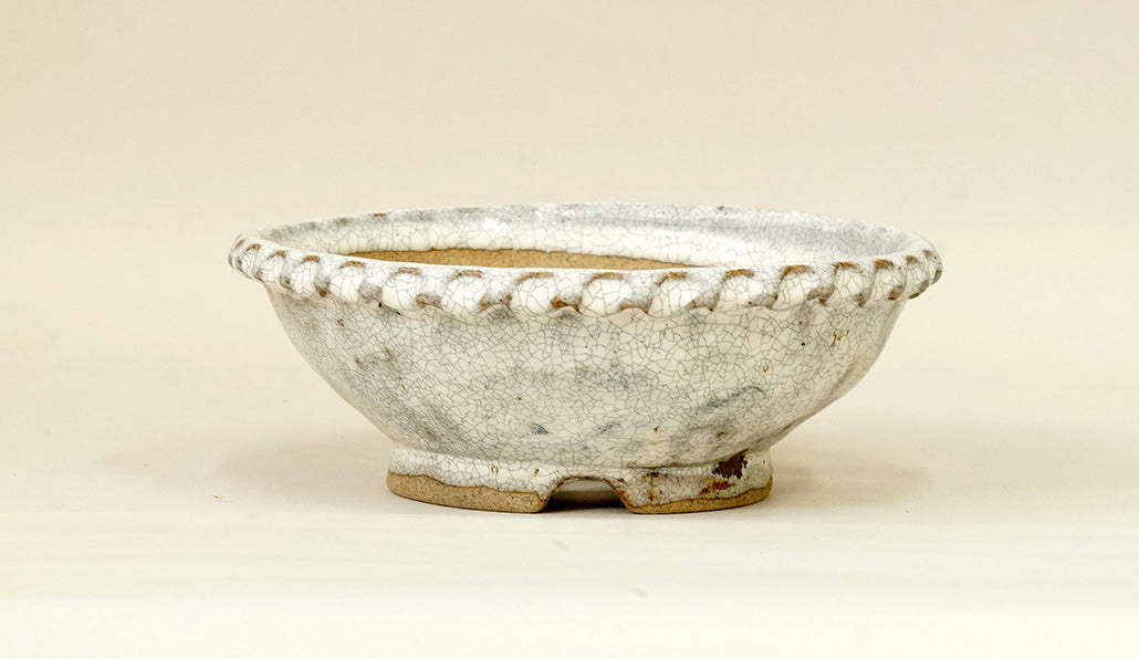 White Glazed Round Bonsai Pot by Bunzan 7"(18cm) B078 +++ Shipping Free