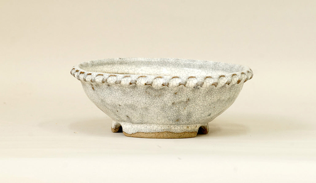 White Glazed Round Bonsai Pot by Bunzan 7"(18cm) B078 +++ Shipping Free