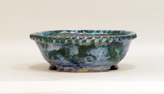 Bunzan Round Bonsai Pot with Green & White Glaze 8.7"(19.5cm) B082 +++ Shipping Free