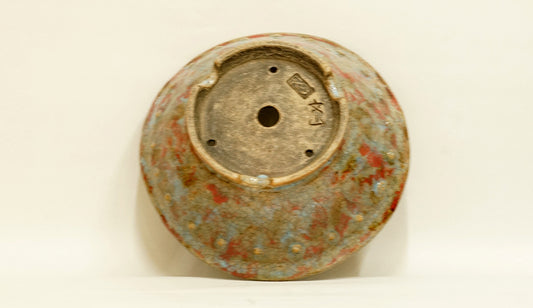 Bunzan Round Bonsai Pot with Light blue & Red Glaze 8.5"(21.5cm) B086 +++ Shipping Free