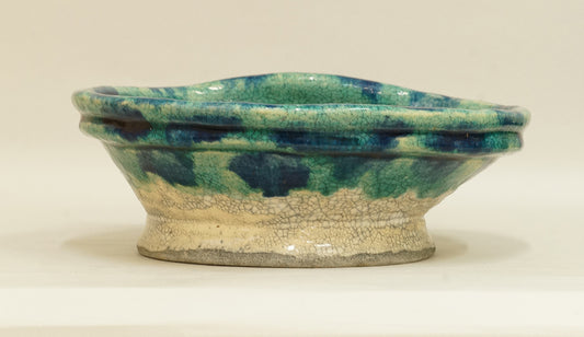 Slightly Flattened Round Pot with Green & Blue Glaze by Bunzan 10"(25.5cm) B088 +++ Shipping Free