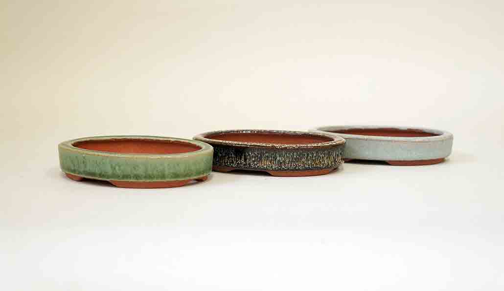 Eimei 3 Miniature Shallow Bonsai Pots set 3.7"(9,5cm)+++Shipping Free