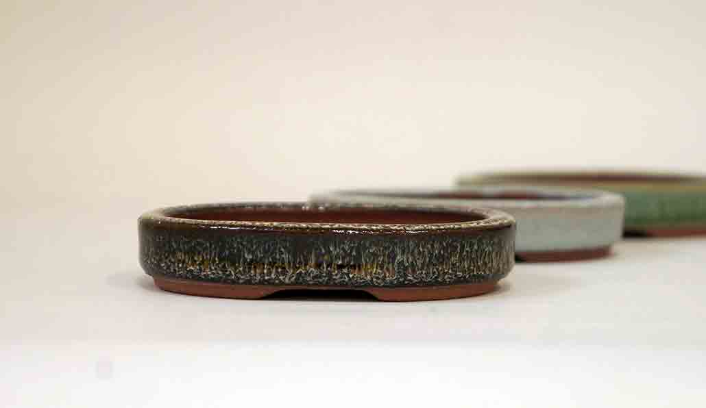 Eimei 3 Miniature Shallow Bonsai Pots set 3.7"(9,5cm)+++Shipping Free