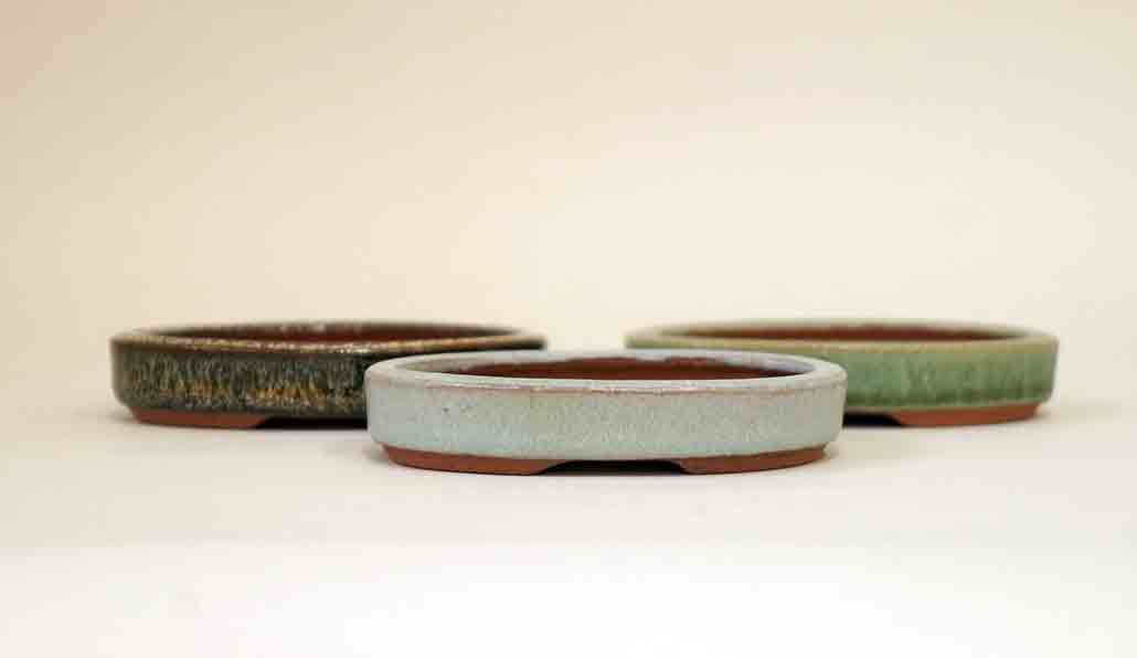 Eimei 3 Miniature Shallow Bonsai Pots set 3.7"(9,5cm)+++Shipping Free