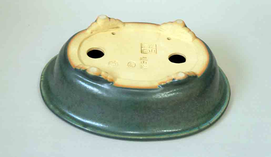 Eimei Bonsai Pot with Rim, Blue-Oribe Glaze 7.8"(20cm) +++Shipping Free