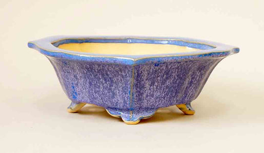 Eimei Kenmokko Bonsai Pot in Blue with Purple crystals 7.4" (19cm) +++Shipping Free　