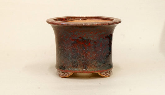 Sparkling Blue! Eimei Bonsai Pot in Shinsya Glaze with "Kiln transformation" 4.6"(11.7cm) +++ Shipping Free