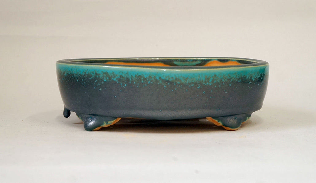 EImei Blue Oribe Oval Bonsai Pot 7.0"(18.4cm) +++Shipping Free