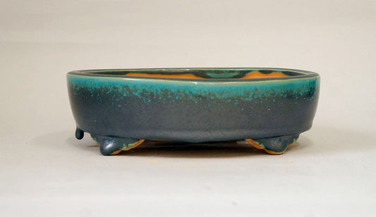 EImei Blue Oribe Oval Bonsai Pot 7.0"(18.4cm) +++Shipping Free